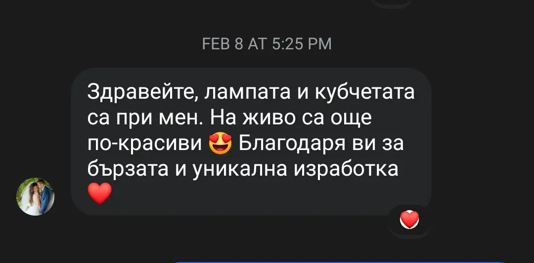 Лампата и кубчетата са при мен. На живо са по-красиви. Бърза и уникална изработка. Благодаря.