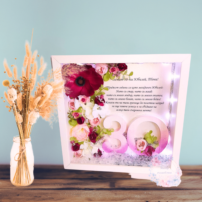 Рамка с пожелание и големи цифри за юбилей 