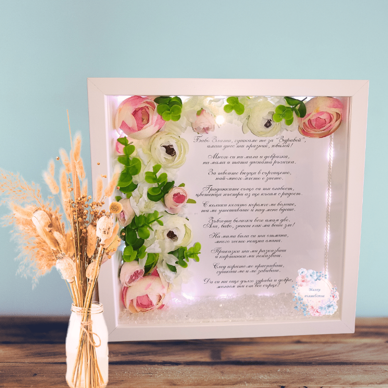 Рамка с цветя и пожелание