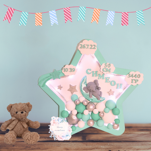 Пано звезда със слонче върху луна